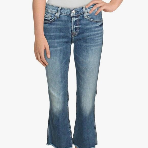 7 for All Mankind Flynt Denim Cropped Jeans Low Rise Medium Wash Womens Size 27 - Picture 1 of 12